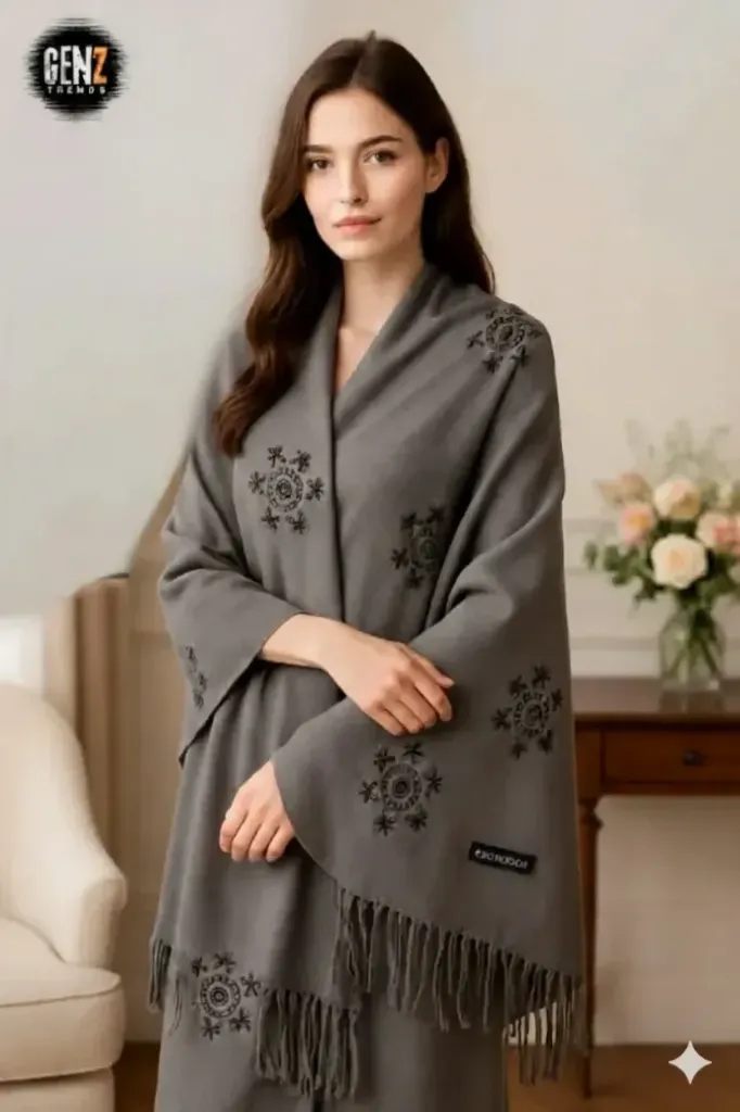 Women Warm Winter PRINTED ( Pashmina Wool )
 (dark-garay) GZ-SH4006