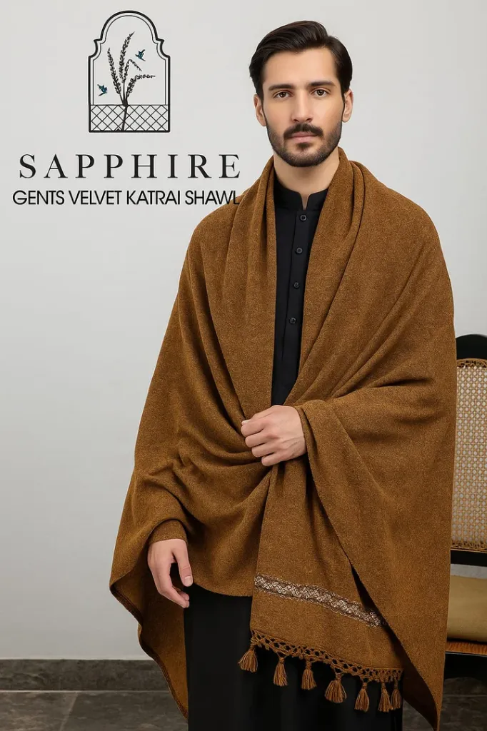Premium Velvet Shawl (Brown) PVS 4002