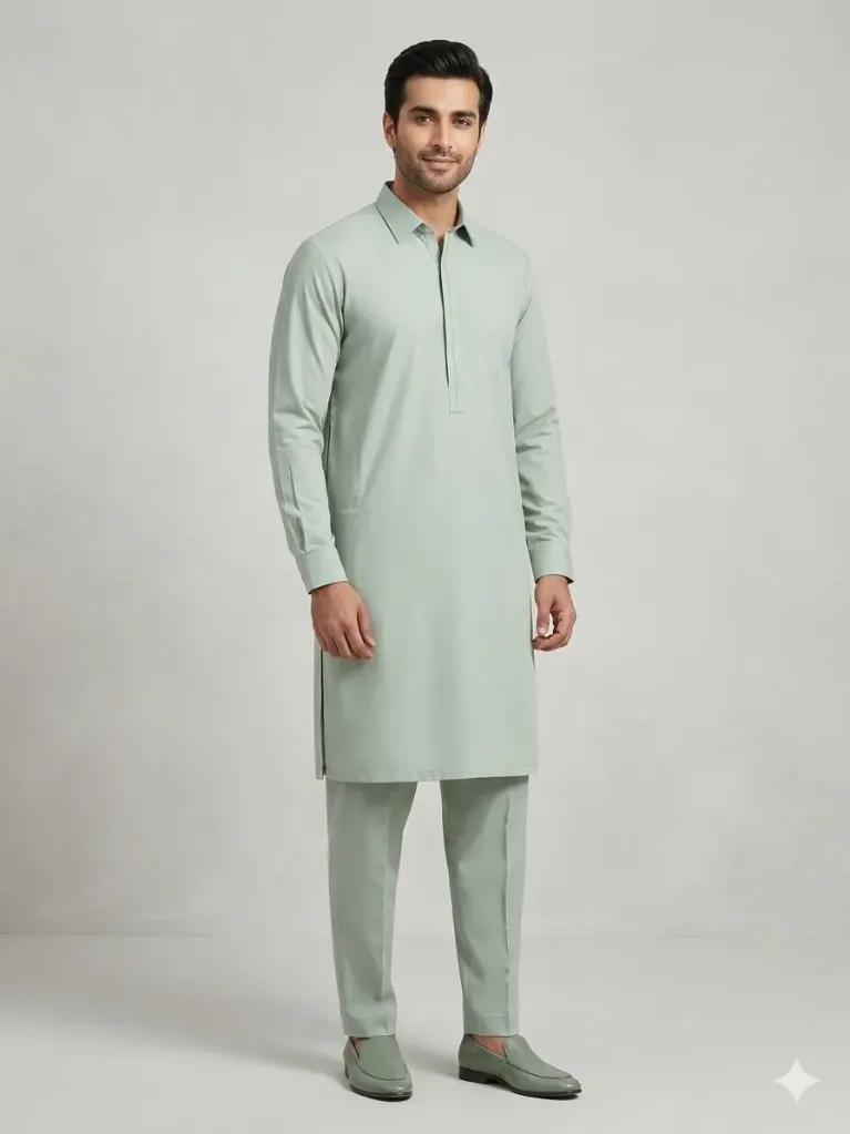 GENTS SUIT WASH N WEAR unstitched gzg-s6002 (Moss Green)