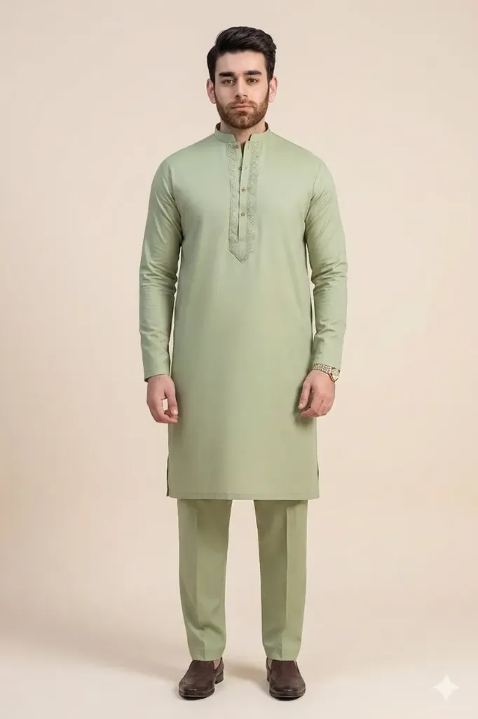 GENTS SUIT WASH N WEAR UNSTITCHED gzg-s6001 (Pastel Olive)