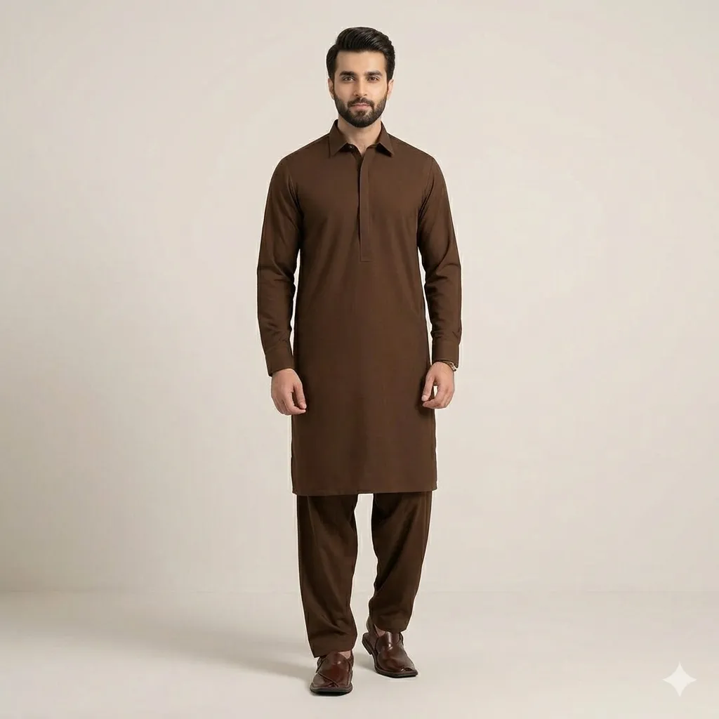 GENTS SUIT WASH N WEAR unstitched gzg-s6006 (Rich Brown)